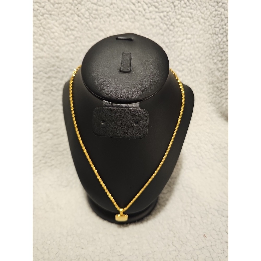 Gold Plated Green Malachite Pendant Necklace with 20 Inch 2mm Gold‎ Rope Chain - Picture 8 of 8